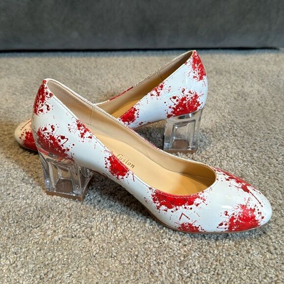 Reindee Lusion White Red Splatter Transparent Block Mid Heel RoundToe Size 5 NEW - Picture 10 of 14